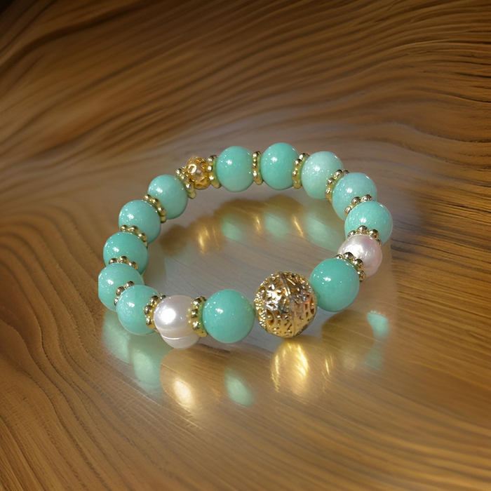 Green Aventurine, Pearl & 22k Gold Vermeil Bracelet – Luxury Gemstone Bracelet