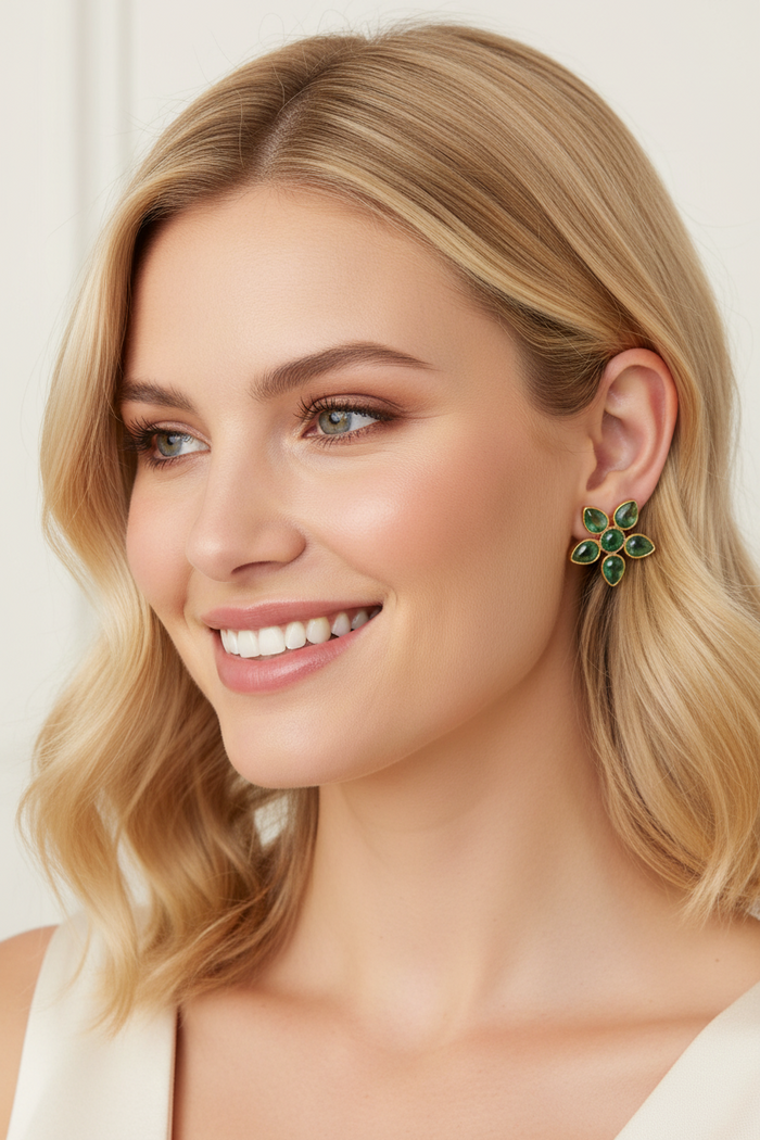 Green Diopside Quartz Stud Earrings