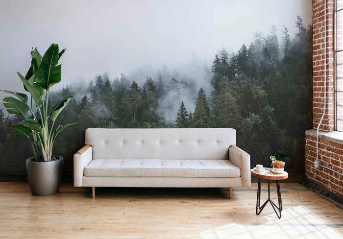 Green Foggy Forest Wall Mural-Wall Mural-Eazywallz
