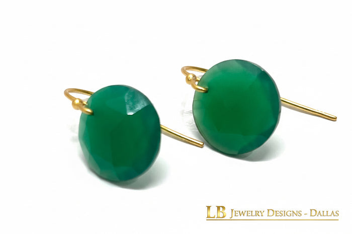 Green Onyx Gold-Filled Briolette Dangle Earrings – 15mm Gemstone Drops - 1.5”