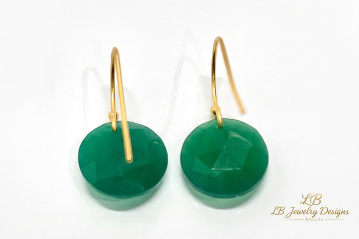 Green Onyx Gold-Filled Briolette Dangle Earrings – 15mm Gemstone Drops - 1.5”