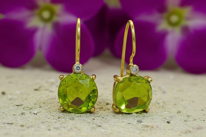 Green Peridot Pave Gemstone Dangle Earrings 1.0”
