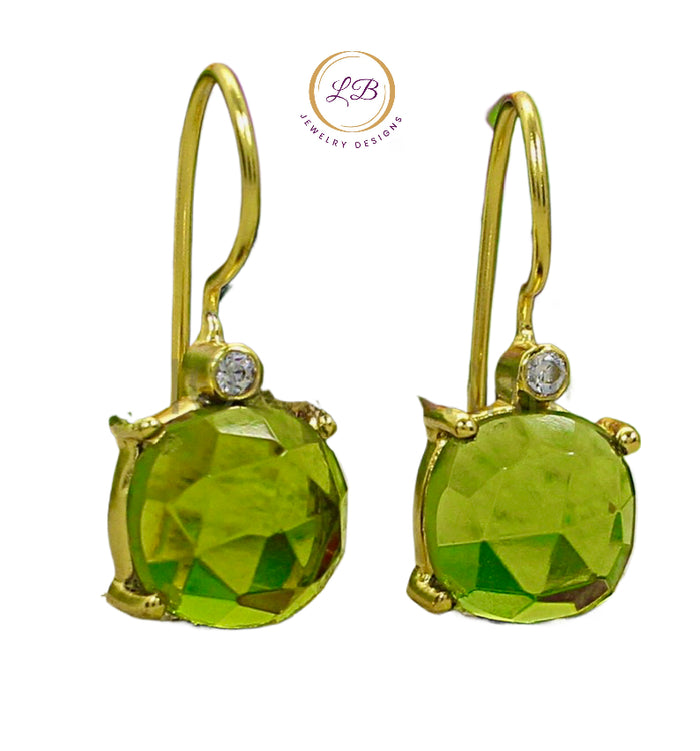 Green Peridot Pave Gemstone Dangle Earrings 1.0”