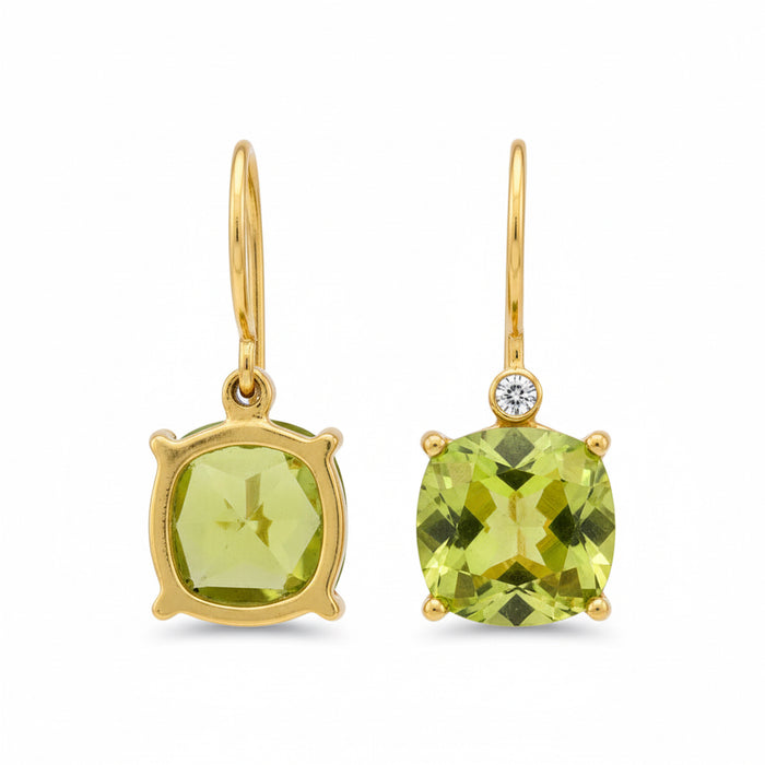 Green Peridot Pave Gemstone Dangle Earrings 1.0”