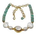 Green Peruvian Amazonite & Keshi Pearl Statement Necklace 20"