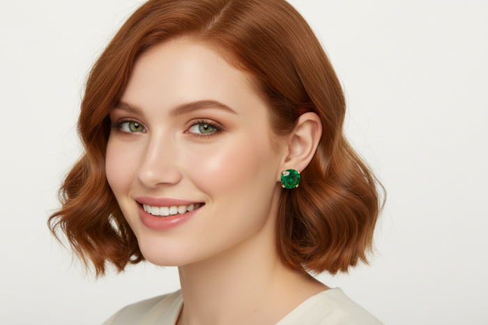 Green Quartz Gemstone Stud Earrings