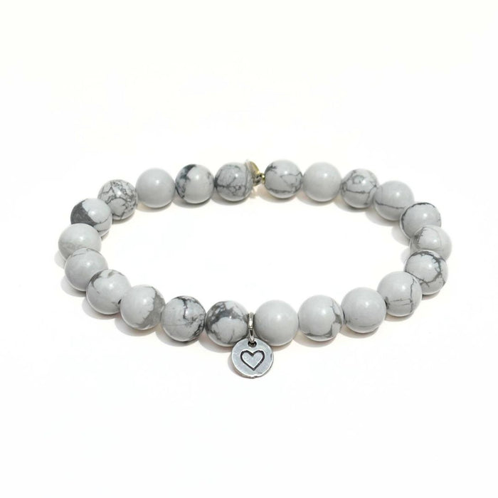 Howlite Bracelet + Sterling Silver Heart Charm
