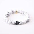Howlite Crystal Bracelet + Gunmetal Hematite Skull