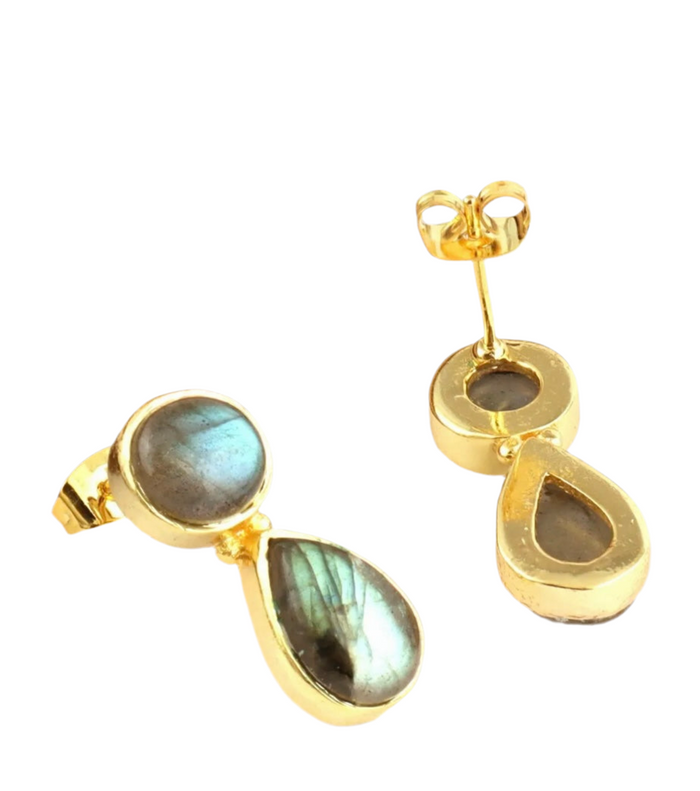 Iridescent Fire Labradorite Gemstone Stud Dangle Earrings 1.25"