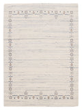 Ivory And Blue Tribal Border Design Hand Loomed Wool Area Rug - The Rug Decor