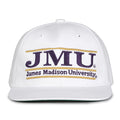 James Madison Retro Bar snapback hat in white, front view