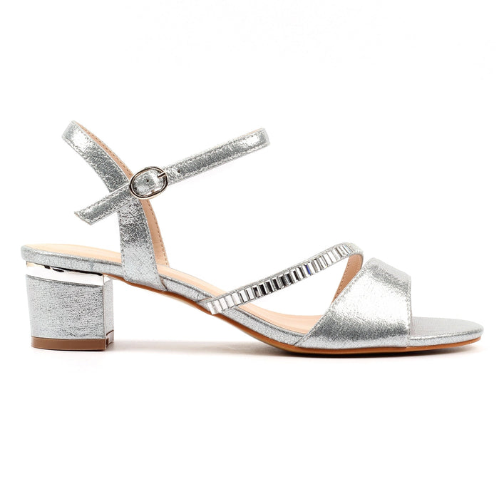Jen Silver Block Heel Sandal