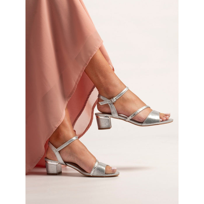 Jen Silver Block Heel Sandal