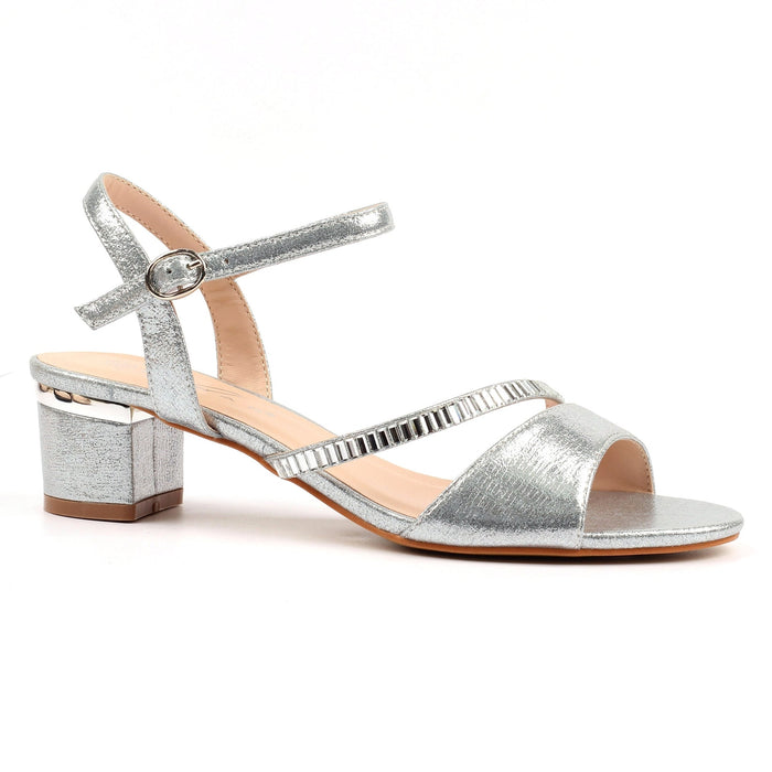 Jen Silver Block Heel Sandal
