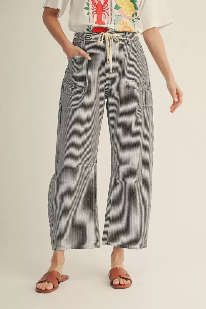 Jod Drawstring Waist Striped Pants