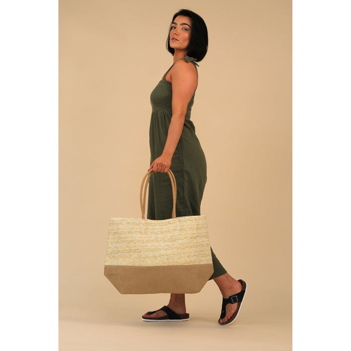 Joleen Beige Two Tone Beach Bag