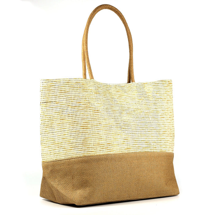 Joleen Beige Two Tone Beach Bag