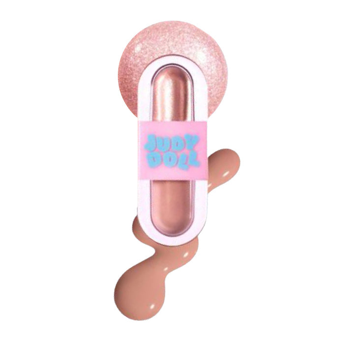 JUDYDOLL liquid eyeshadow with pink shimmer cap and rose-gold swatch