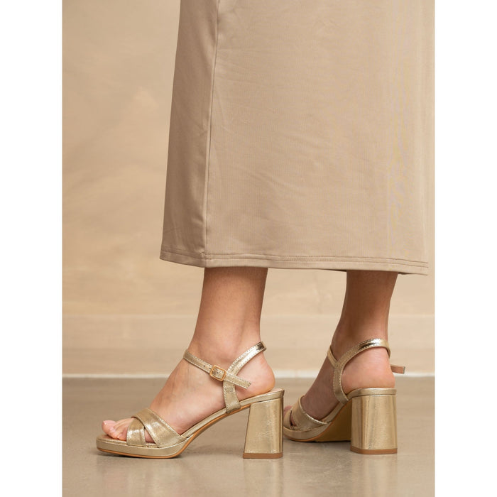 Justina Gold Block Heel Sandal