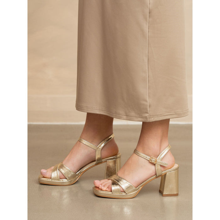 Justina Gold Block Heel Sandal