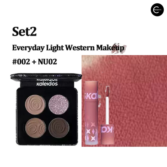 Kaleidos Stormbird Matte Quad Eyeshadow & Lip Powder Cream Set shade #005+NU02