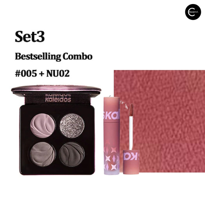 Kaleidos Stormbird Matte Quad Eyeshadow & Lip Powder Cream Set shade #001+NU09