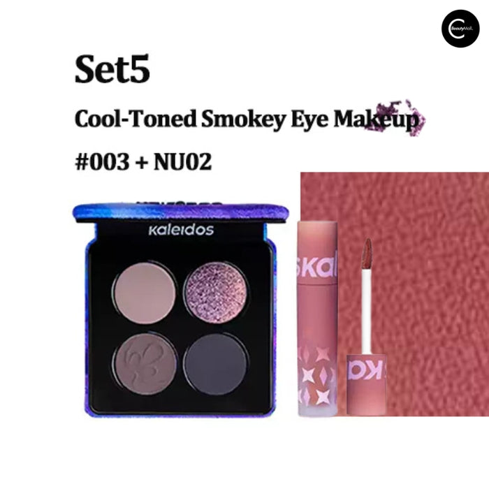 Kaleidos Stormbird Matte Quad Eyeshadow & Lip Powder Cream Set shade #002+DE11