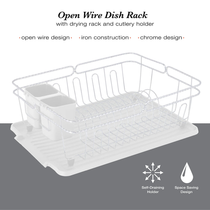 Kitchen Details Twisted Chrome 3 Piece Dish Rack in White
