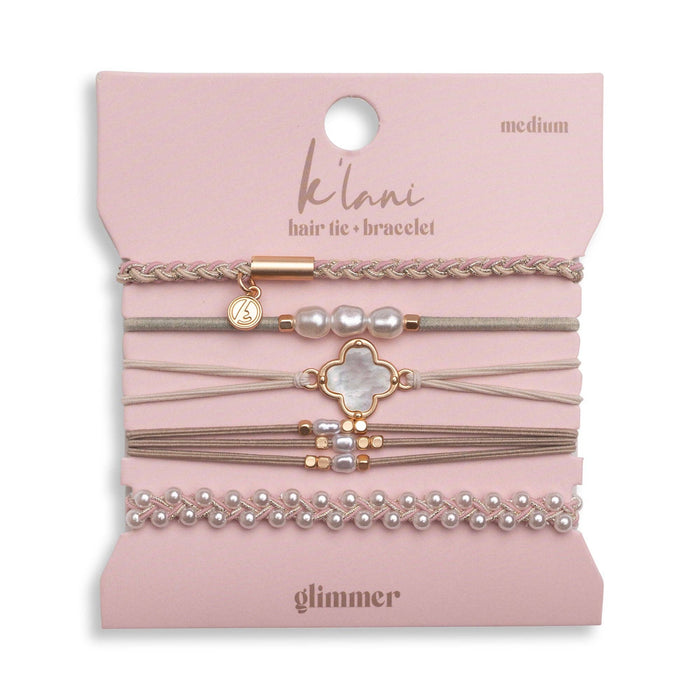 K'Lani Glimmer Pearl & Gold Hair Tie Bracelet Set