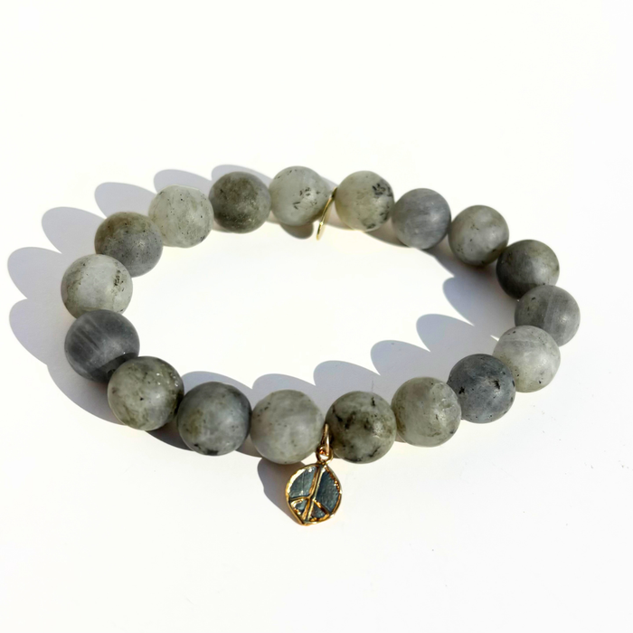 Labradorite Bracelet + Gold Peace Charm