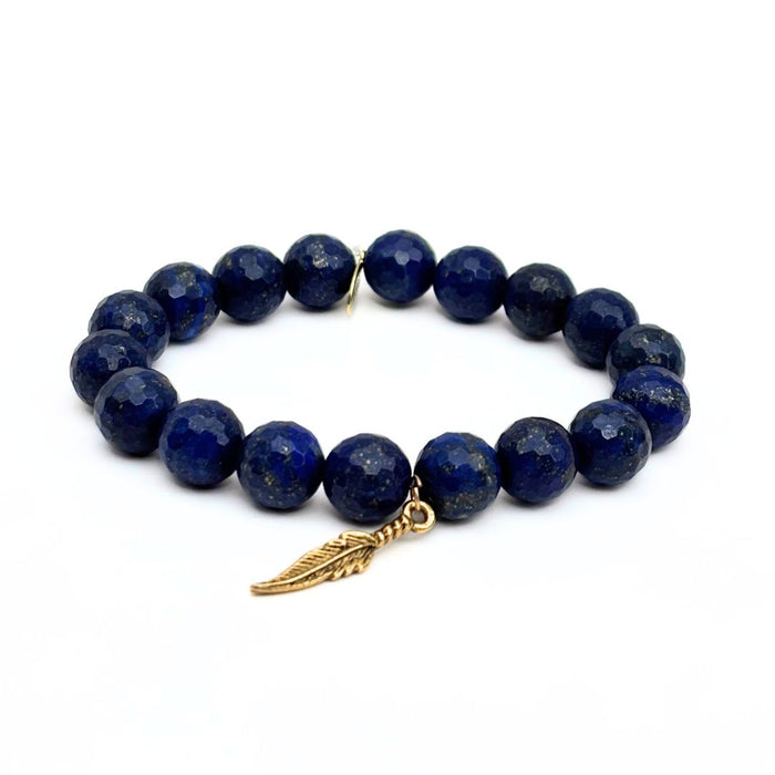 Lapis Lazuli Bracelet | Brass Feather Charm