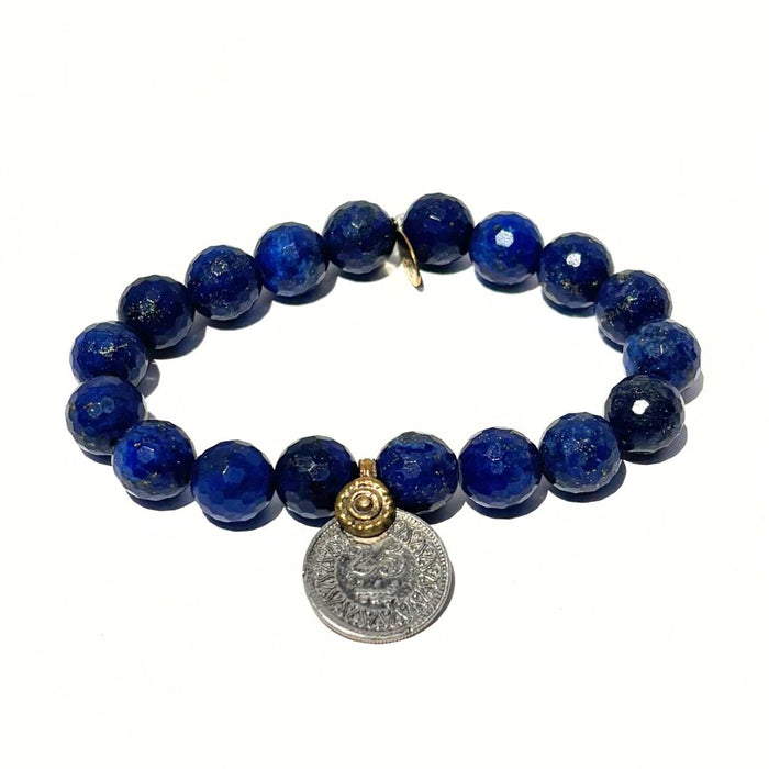Lapis Lazuli Bracelet + Vintage Foreign Silver Coin  | One-of-a-Kind