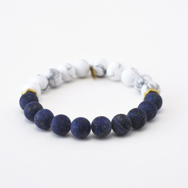 Lapis Lazuli Bracelet with Howlite + Brass Hex Nuts