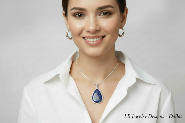 Lapis Lazuli Teardrop Pendant Necklace - Sterling Silver