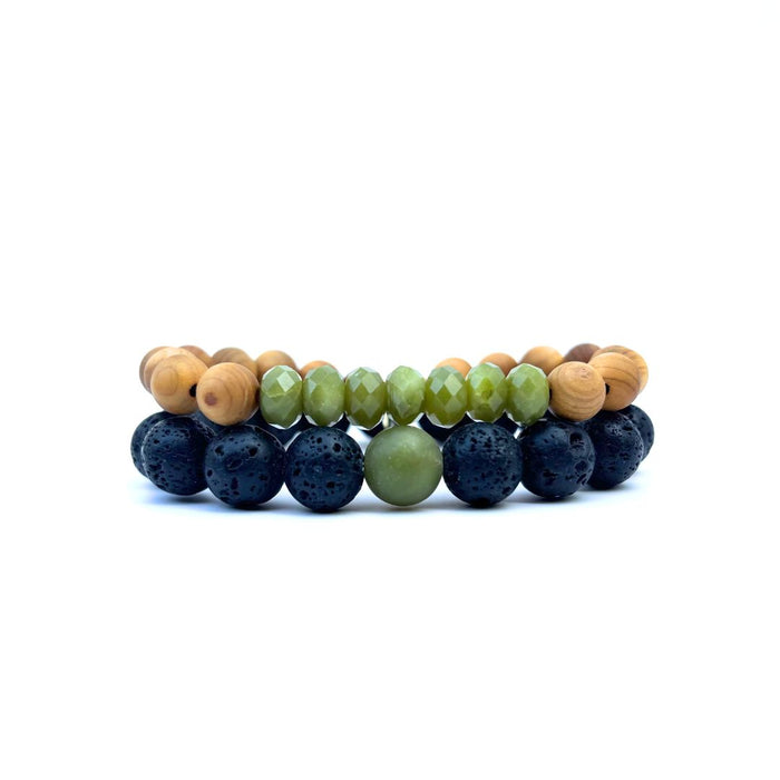 Lava, Jade, & Sandalwood Bracelet Stack