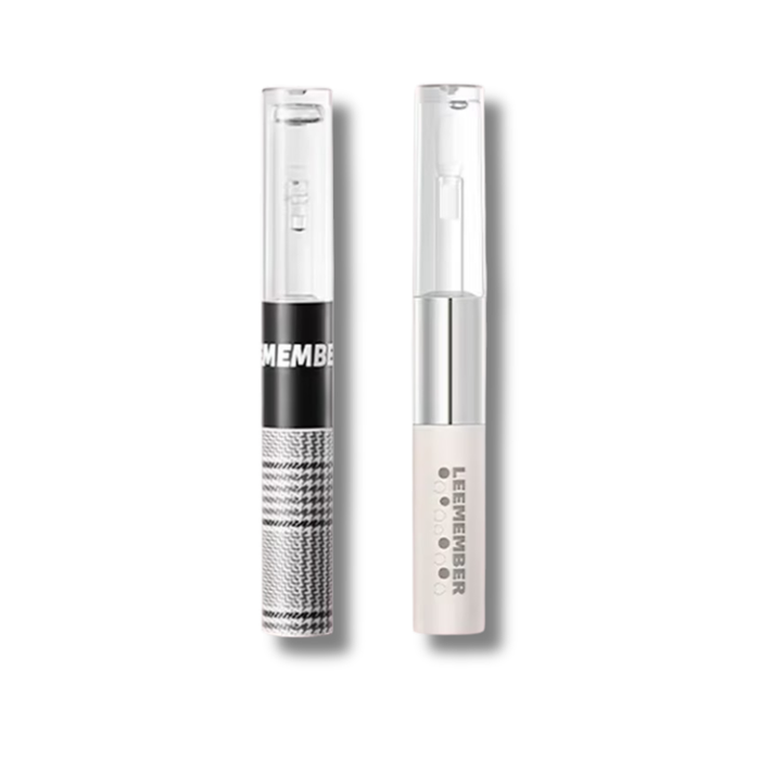 Two LEEMEMBER dual-ended lip tint tubes shown upright on a white background