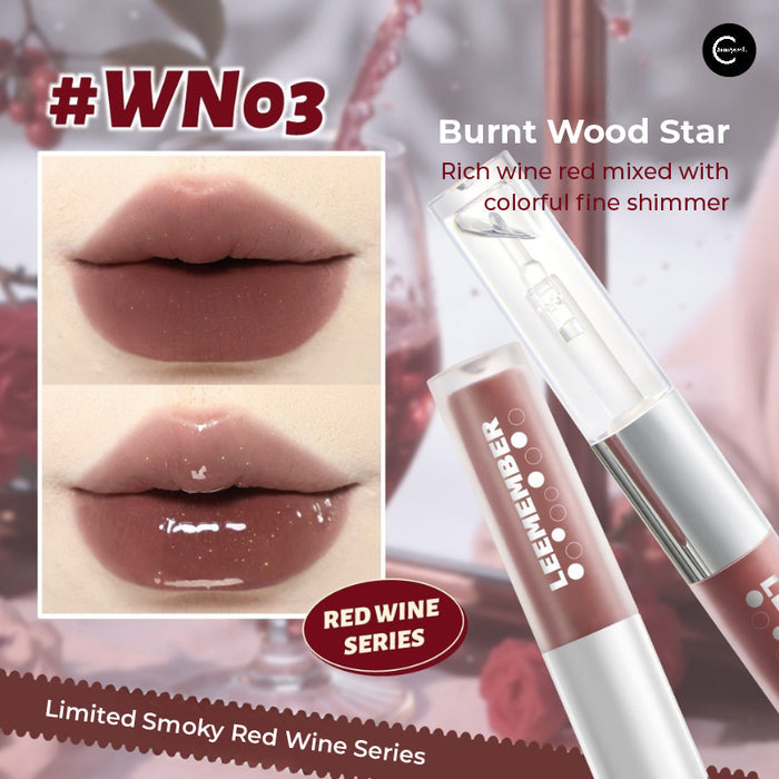 LEEMEMBER Limited Edition Smoky Wine Series Dual-Ended Lip Glaze detail