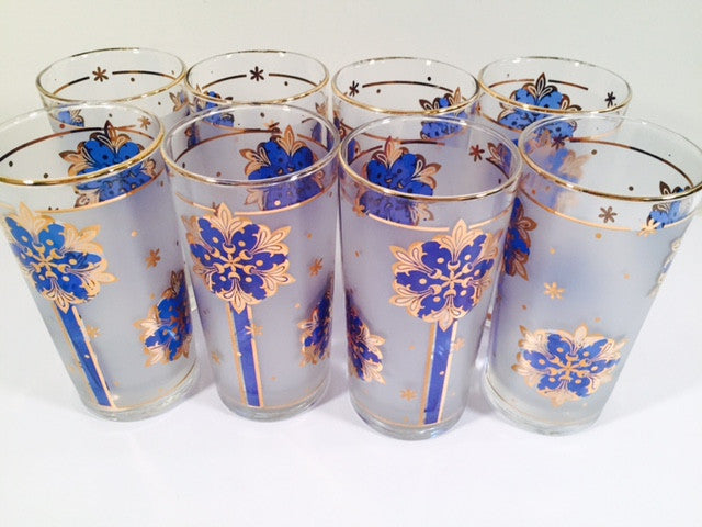 Libbey - Blue and 22-Karat Gold Frosted Star/Snowflake Glasses (Set of 8)