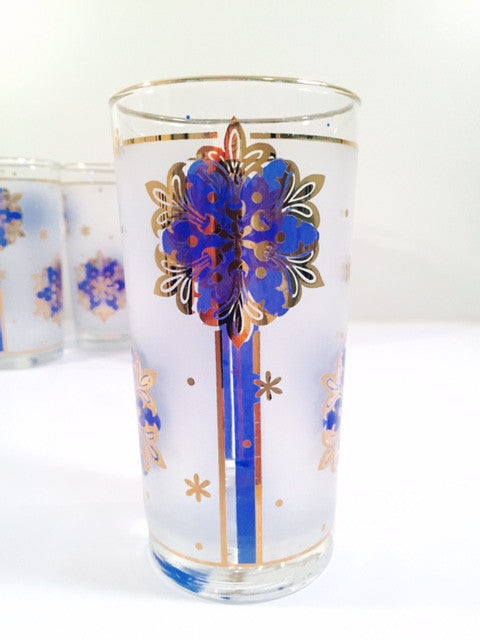 Libbey - Blue and 22-Karat Gold Frosted Star/Snowflake Glasses (Set of 8)