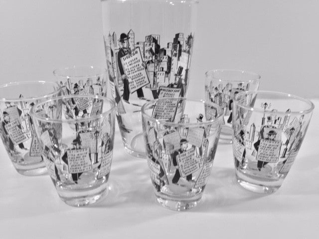 Libbey - Mid-Century "City Life" 7-Piece Cocktail Set (6 Glasses, 1 Shaker)