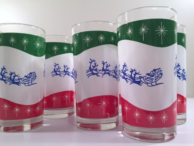 Libbey - Mid-Century Retro Up Up and Away Glasses with Original Box (Set of 8)