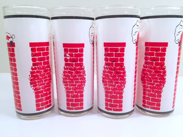 Libbey - Mid-Century Santa Stuck in Chimney Glasses (Set of 4)