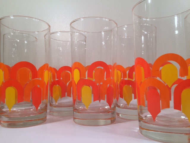 Libbey "Informals" Orange and Yellow Retro Loop Glasses (Set of 8)