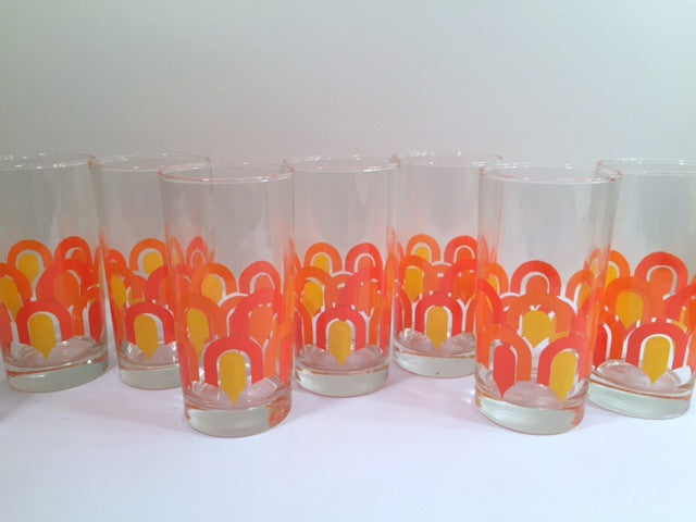 Libbey "Informals" Orange and Yellow Retro Loop Glasses (Set of 8)