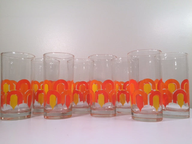 Libbey "Informals" Orange and Yellow Retro Loop Glasses (Set of 8)