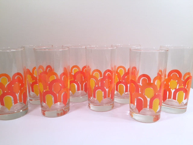 Libbey "Informals" Orange and Yellow Retro Loop Glasses (Set of 8)