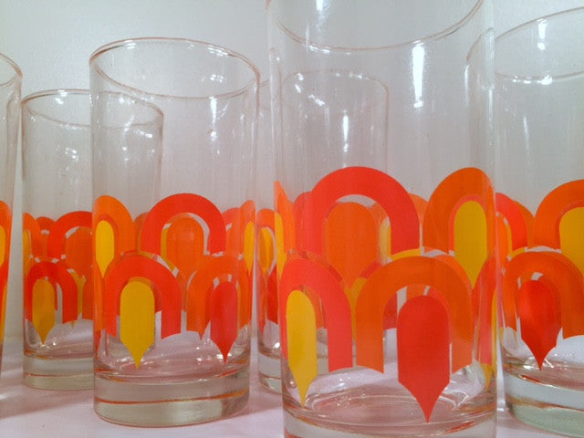 Libbey "Informals" Orange and Yellow Retro Loop Glasses (Set of 8)