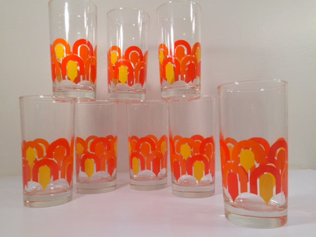 Libbey "Informals" Orange and Yellow Retro Loop Glasses (Set of 8)