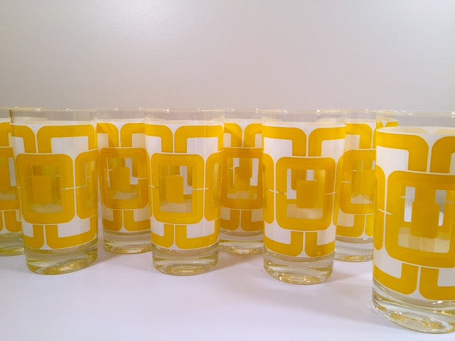 Libbey Retro Yellow and White Links Glasses (Set of 8)