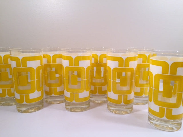 Libbey Retro Yellow and White Links Glasses (Set of 8)